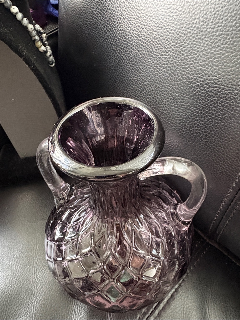 Vintage Handblown Glass Double-Handled Vase in Deep Purple - Picture 2 of 7
